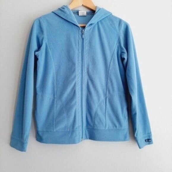 COLUMBIA Light Fleece Full Zip Hoodie Light Jacket Blue Sz S Flawed - Picture 1 of 12